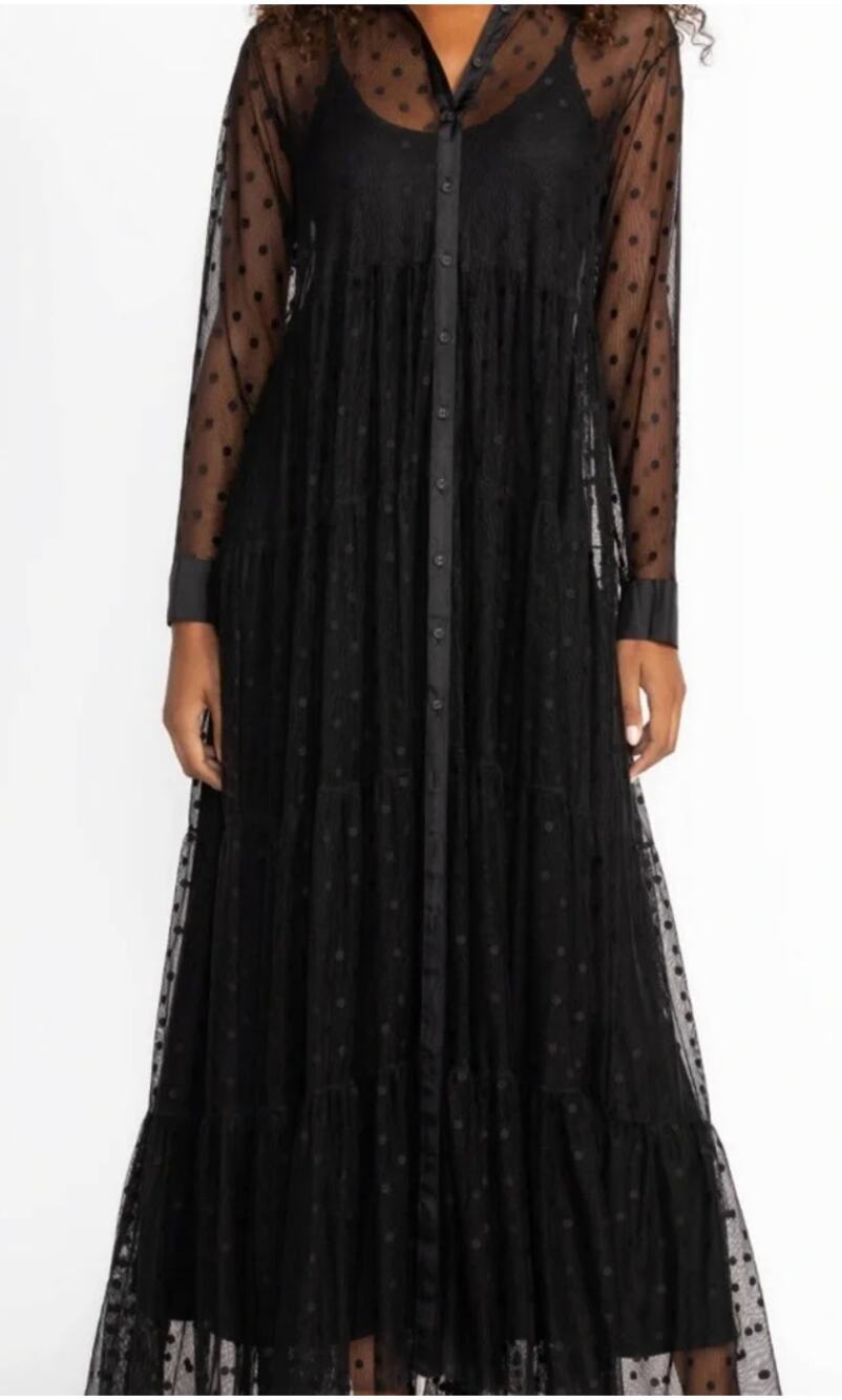 Rare BIYA Black Label Johnny Was Sheer Polka Dot Maxi Dress, Med
